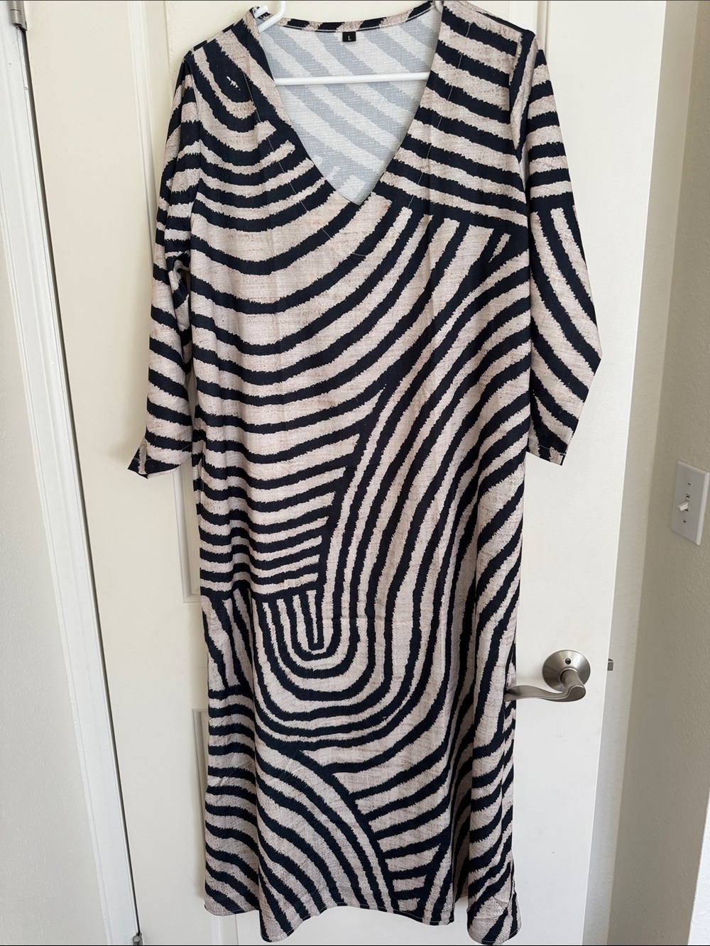 Amazon Women's Black and Cream Striped Maxi Dress